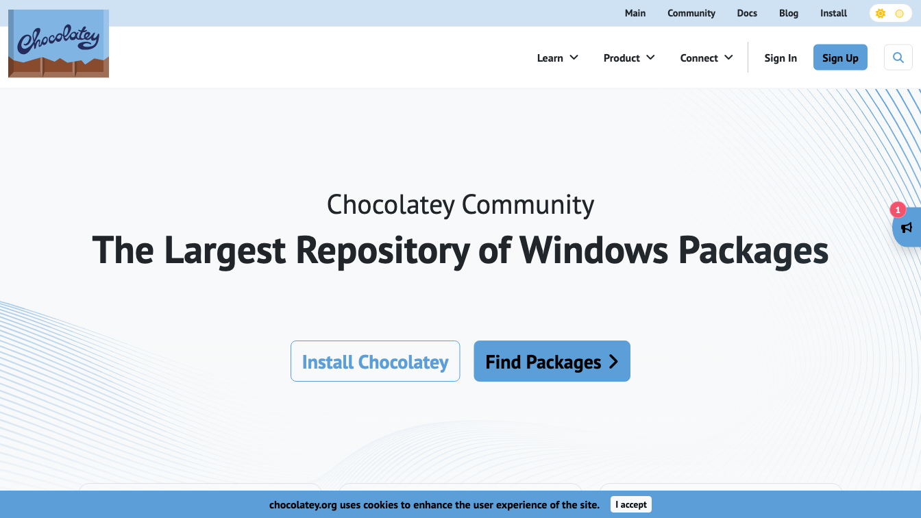 Screenshot of https://community.chocolatey.org/ webpage