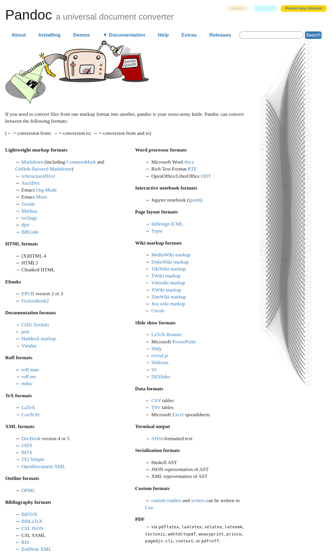 Screenshot of Pandoc.org home page