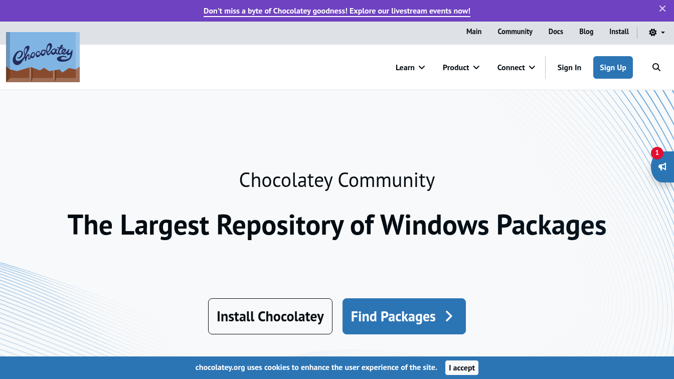 Screenshot of https://community.chocolatey.org/ webpage