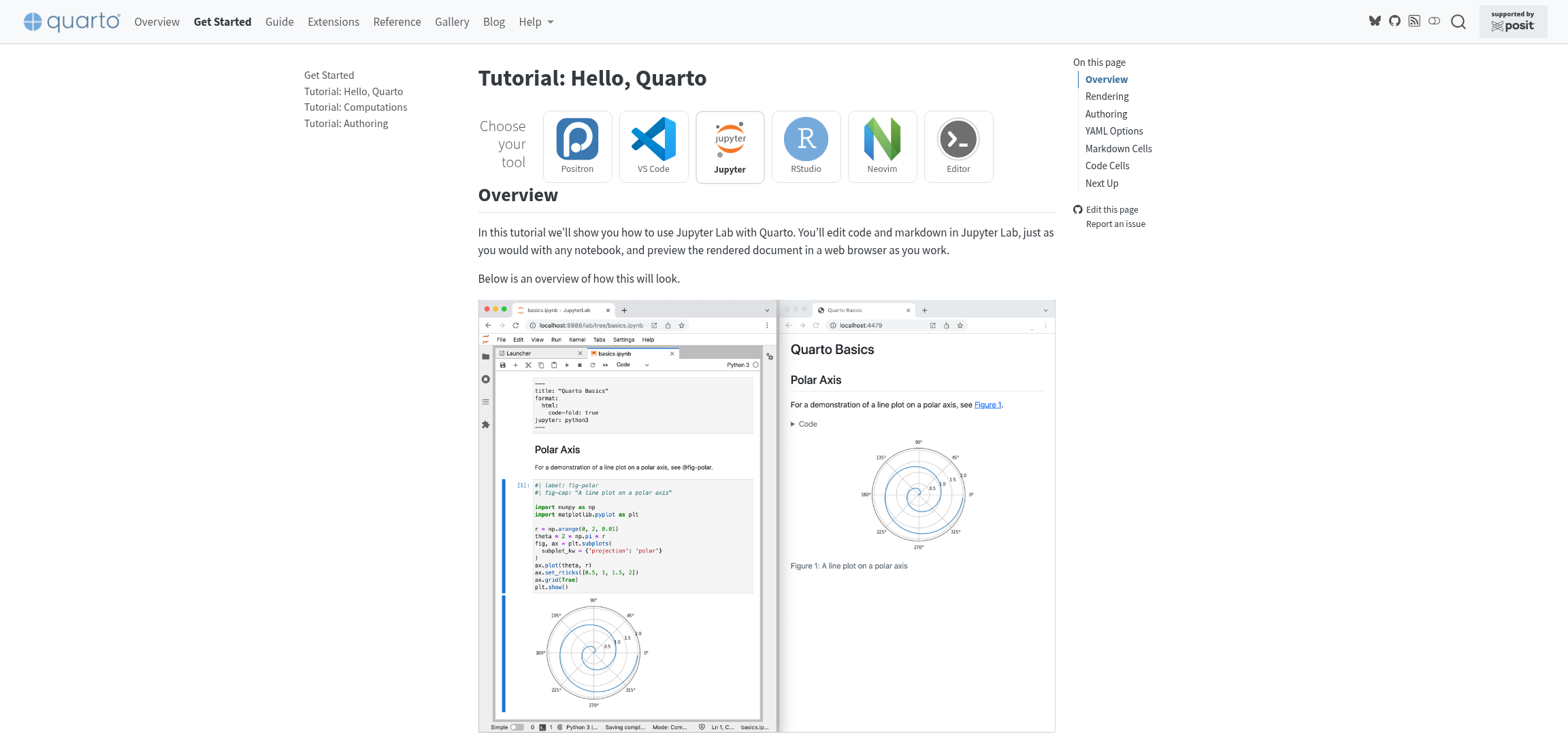 Screenshot of https://quarto.org/docs/get-started/hello/jupyter.html webpage
