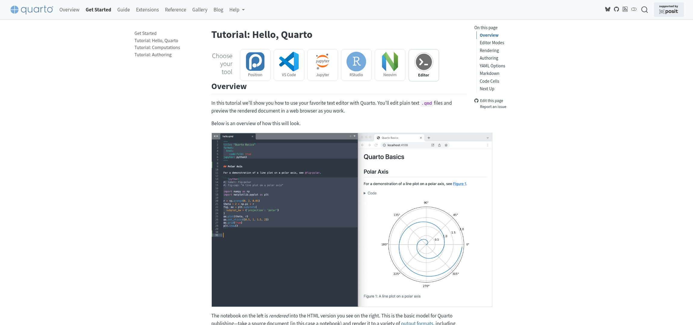 Screenshot of https://quarto.org/docs/get-started/hello/text-editor.html webpage