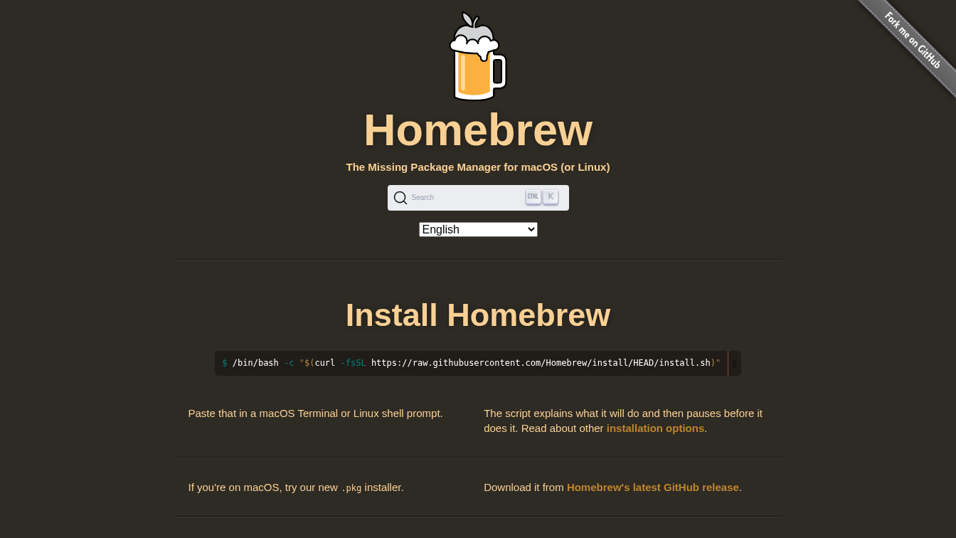 Screenshot of https://brew.sh/ webpage