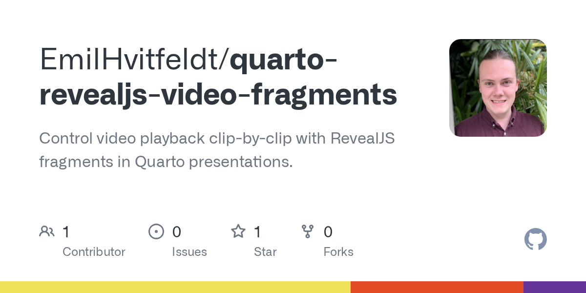 GitHub repository OpenGraph image for https://github.com/EmilHvitfeldt/quarto-revealjs-video-fragments