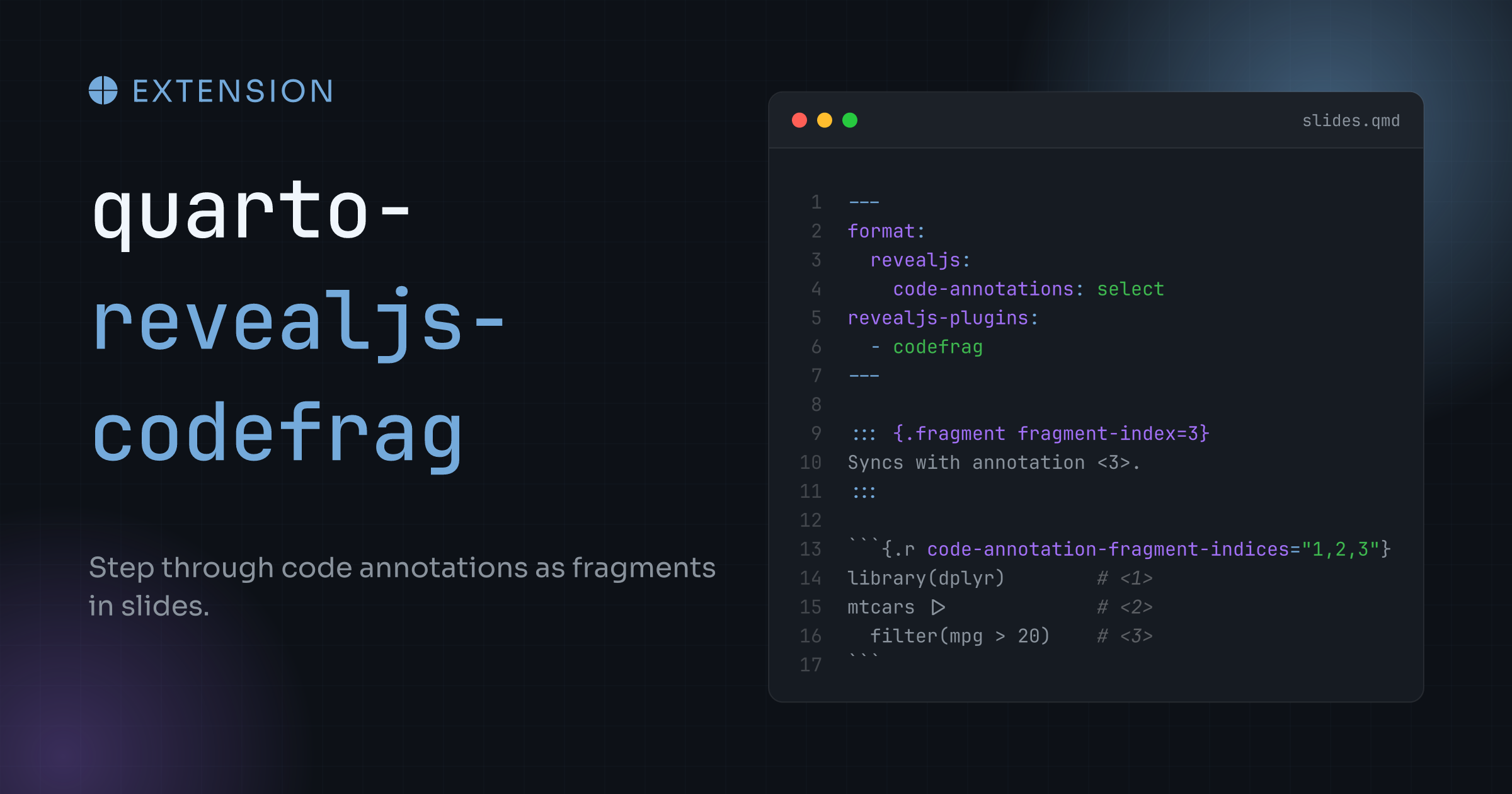 GitHub repository OpenGraph image for https://github.com/mcanouil/quarto-revealjs-codefrag