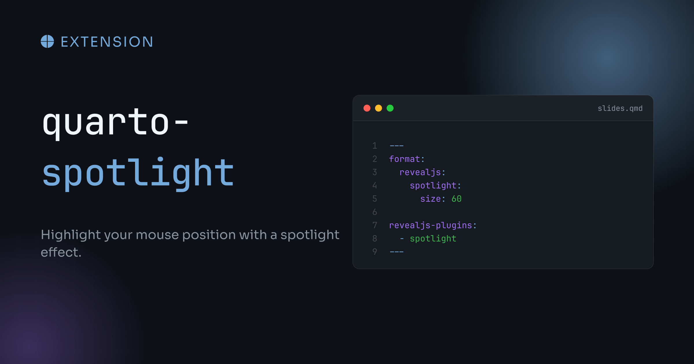GitHub repository OpenGraph image for https://github.com/mcanouil/quarto-revealjs-spotlight