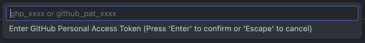 Command Palette: GitHub Token Input The input dialog for entering a GitHub personal access token.
