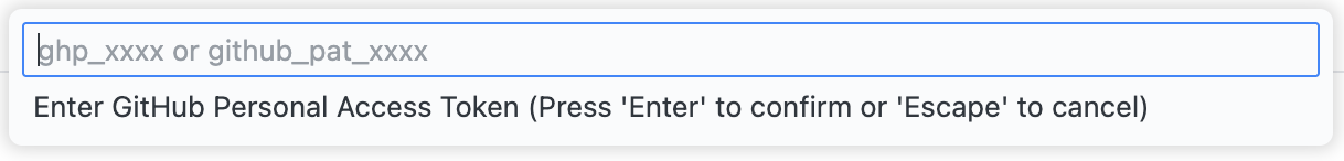 Command Palette: GitHub Token Input The input dialog for entering a GitHub personal access token.